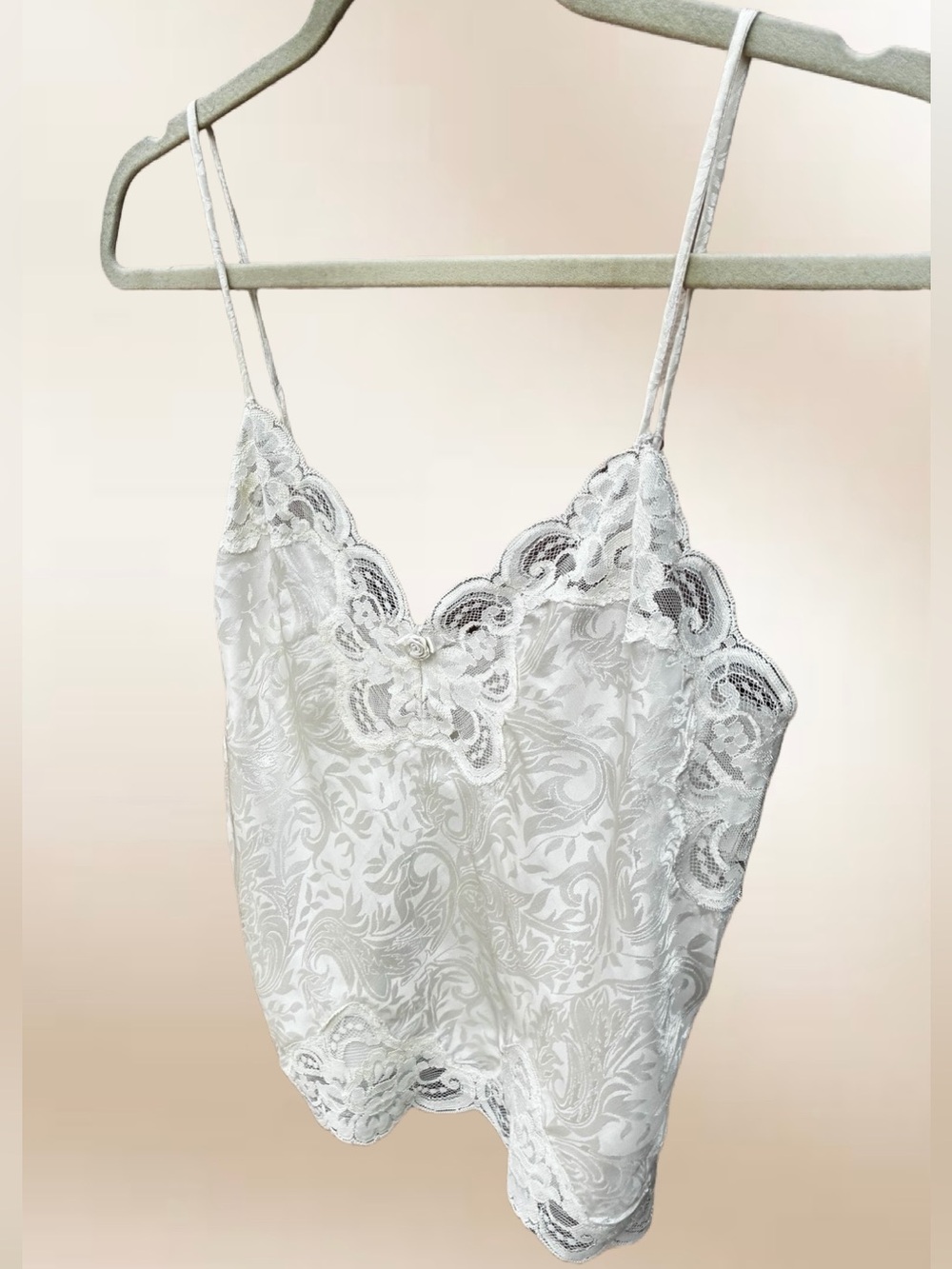 Vintage Lucie Ann II Ivory Jacquard Lace Camisole Size 32 Made in USA